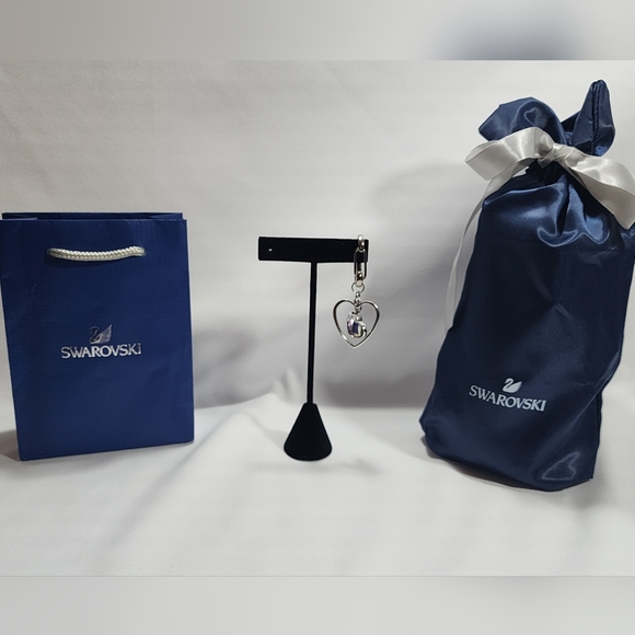 Swarovski Purple Heart Silver Keychain Clip Upcycled Phone Charm - Picture 7 of 7